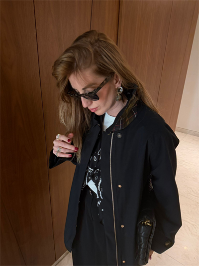 Yakası Ekoseli , Premium Siyah Trençkot