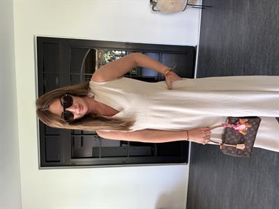 Belden Oturtmalı , Bej , Tencel Keten Elbise