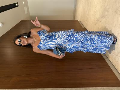 Orijinal Model, Lastikli Askılı, Mavi Fırfırlı Elbise 