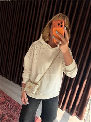 Taş İşlemeli Ekru Sweatshirt