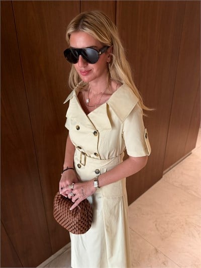 Orijinal Model , Kayık Yaka , Bej , Trenç Elbise