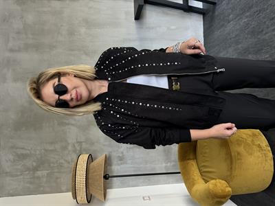 Orijinal Model Premium Siyah Zımbalı Bomber Mont