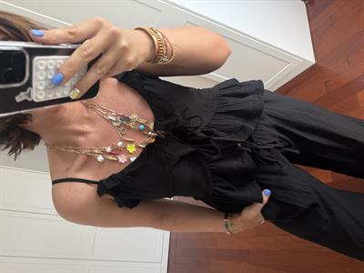 Önden Bağlamalı , Fırfırlı , Siyah , Bluz & Pantolon Takım