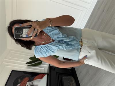 Fırfır Detaylı , Premium Seri , Bebe Mavisi , Kolsuz Bluz