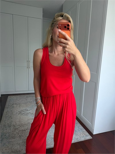 Beli & Paçası Lastikli , Likralı , Kırmızı Modal Takım