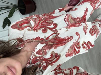 Bordo Desenli , Gömlek & Pantolon , Premium Tiril Takım