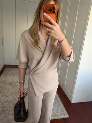 Orijinal Model , Yandan Bağlamalı , Bej Tencel Takım