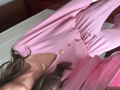 Gold Tasarım Düğmeli , Premium , Pembe Tensel Takım