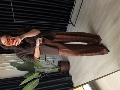 Crocodile Desenli , Acıkahve Mat Saten Pantolon