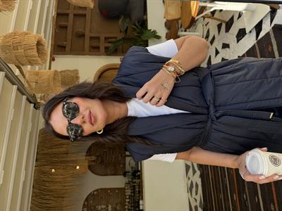 Arkası Triko Detaylı , Kuşaklı , Lacivert Puff Yelek