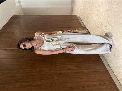 Önden Bağlamalı , Fırfırlı , Bej , Bluz & Pantolon Takım