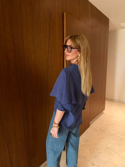 İpek Dokulu , Lacivert Pelerin Gömlek