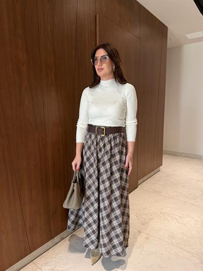 Beli Lastikli , Kahverengi Ekoseli , Premium Etek