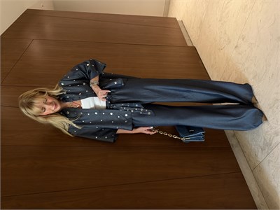 Orijinal Model , Metal Zımbalı , Lacivert Tencel Takım