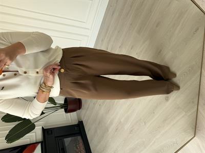 Arka Beli Lastikli , Gold Düğmeli , Açık Kahve , Krep Palazzo