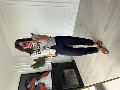 Taba Kemerli , Likralı Krep Kumaş , Lacivert , Havuç Pantolon