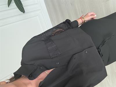 Dantel Detaylı Siyah Poplin Gömlek