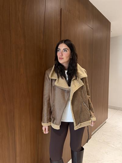 Teddy Yaka & Astarlı , Taba Deri Mont Ceket