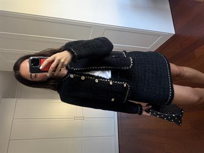 Parıltı Geçişli Siyah Triko Premium Tüvit Etek