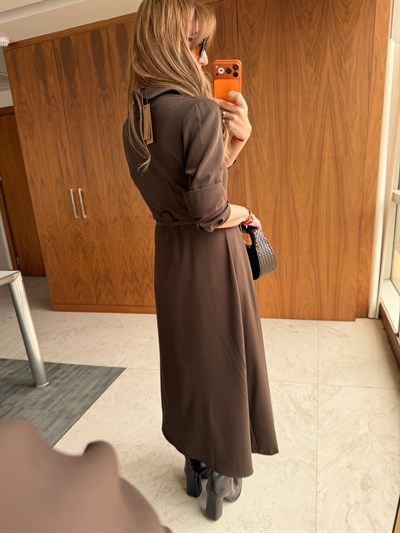 Orijinal Model , Double Krep Kumaş , Kemerli Acıkahve Elbise