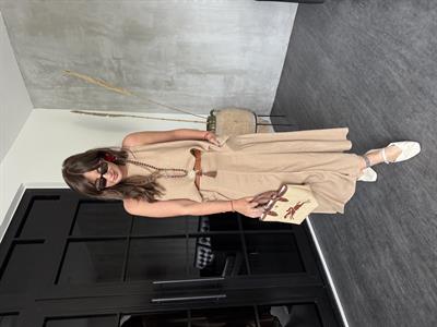 Bej , Arkası Lastikli , Cepli , Tencel Keten Etek