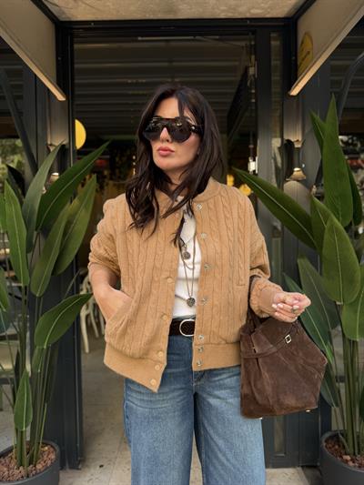 Orijinal Model , Saç Örügülü , Premium Yün , Camel Ceket