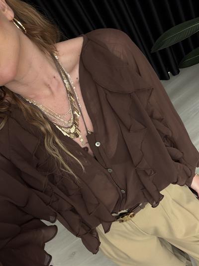 Orijinal Model , Acıkahve , Fırfırlı , Gömlek Bluz