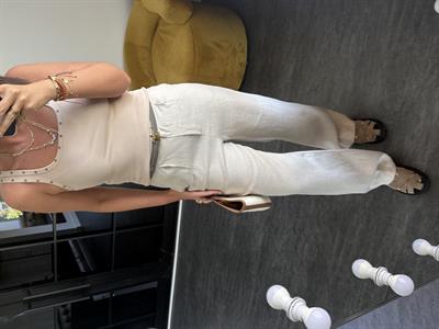 Orijinal Marka %100 Keten Bej Palazzo Pantolon