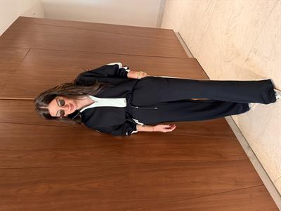 Yarım Fermuarlı , Şerit Detaylı , Siyah Modal Takım