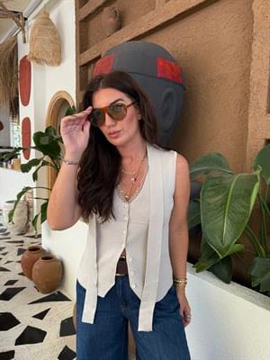 Yakası Dantelli , Fularlı , Likralı , Taş Merserize Yelek