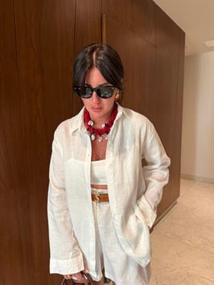 %100 İthal Keten , Ekru Gömlek