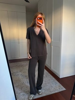 Orijinal Marka Acıkahve Modal V Yaka Takı 