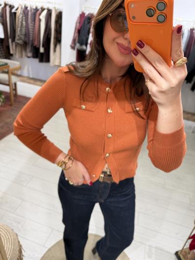Çiçek Gold Düğmeli , Orange Triko