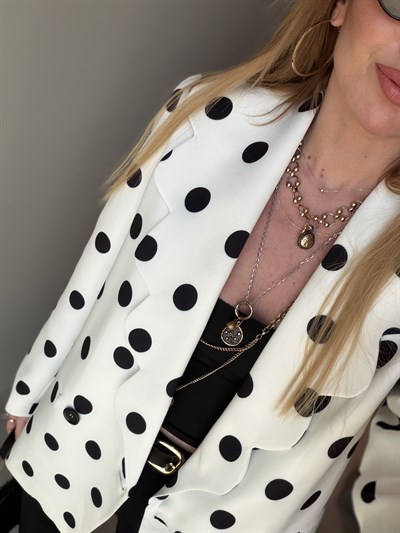 Orijinal Marka , Puantiyeli , Beyaz Blazer Ceket