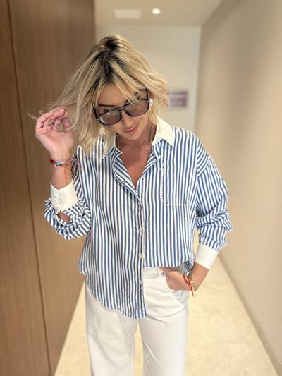 Tencel Dokuda , Mavi & Beyaz , Çizgili Gömlek