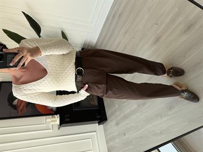 Premium Likralı Krep Kumaş , Kemerli Acı Kahve Pantolon