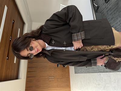 Kadife Yakalı , Ekose Astarlı , Acı Kahve , Premium Ceket