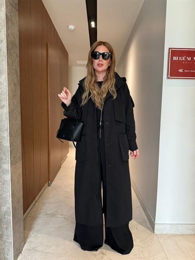 Orijinal Model , Kapüşonlu , Tasarım , Siyah Trençkot