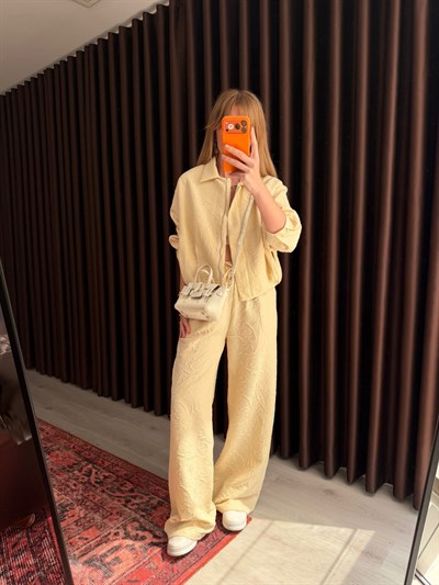 Sarı , Desenli Kumaş , Ceket & Pantolon Takım