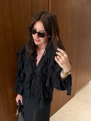 Fırfırlı , Siyah , Şifon Gömlek