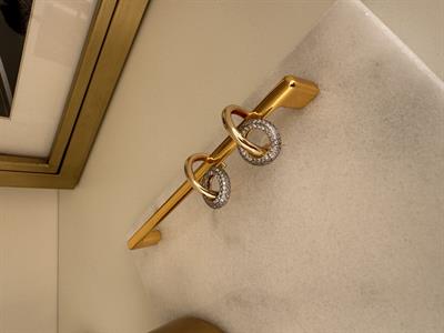 Yuvarlak Zirkon Taşlı , Gold Küpe