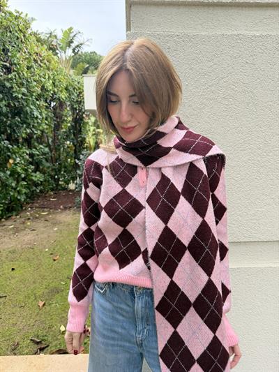 Bordo & Pembe , Atkılı , Baklava Desenli Triko