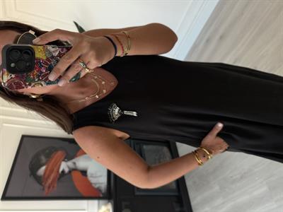 Yakası Taş İşlemeli , V Yaka , Siyah Elbise