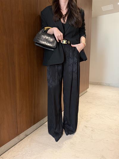 Crocodile Desenli , Siyah Mat Saten Pantolon