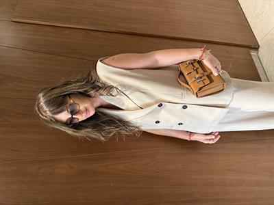 Blazer Yelek & Pantolonlu , Bej Premium Takım