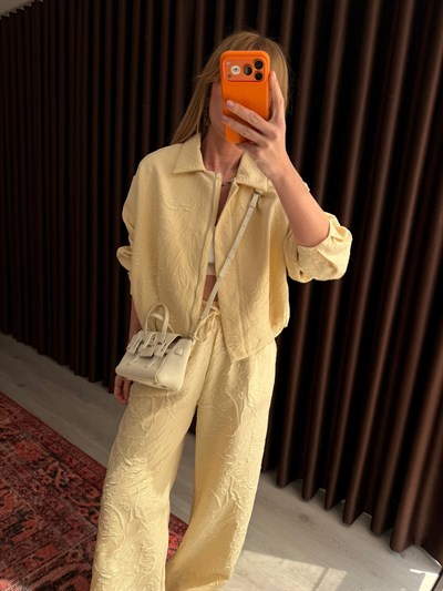 Sarı , Desenli Kumaş , Ceket & Pantolon Takım