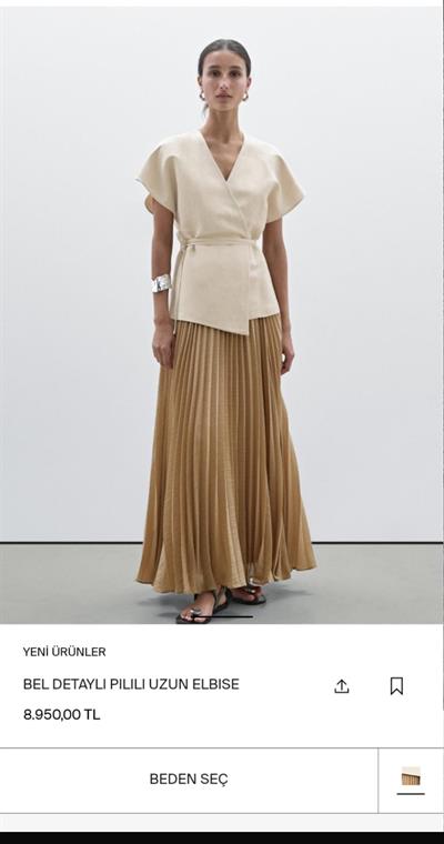 Orijinal Model , Kuşaklı Keten , Pliseli Elbise