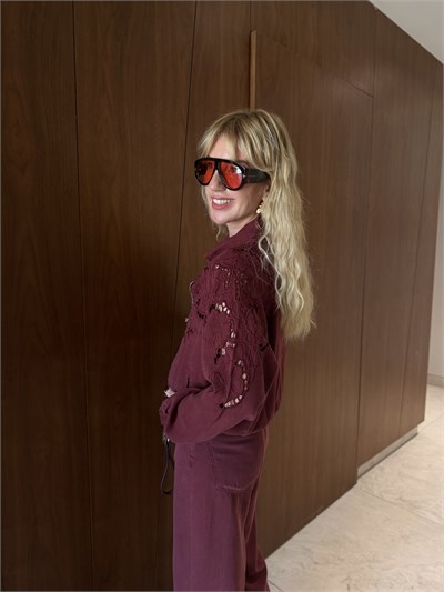 Orijinal Model , Fisto Ajurlu , Vişne Rengi , Tencel Jean Ceket