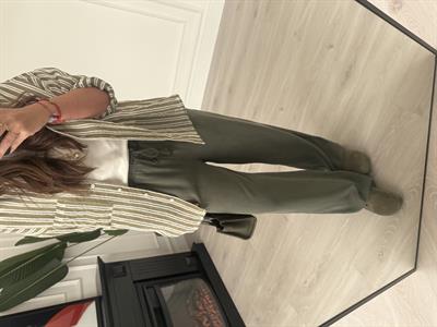 Haki, Beli Lastikli, Gabardin Tencel Premium Palazzo Pantolon