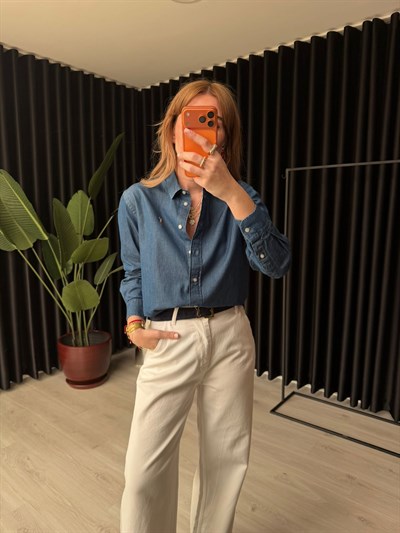 Orijinal Bm Marka , Lacivert , Tencel Jean Gömlek